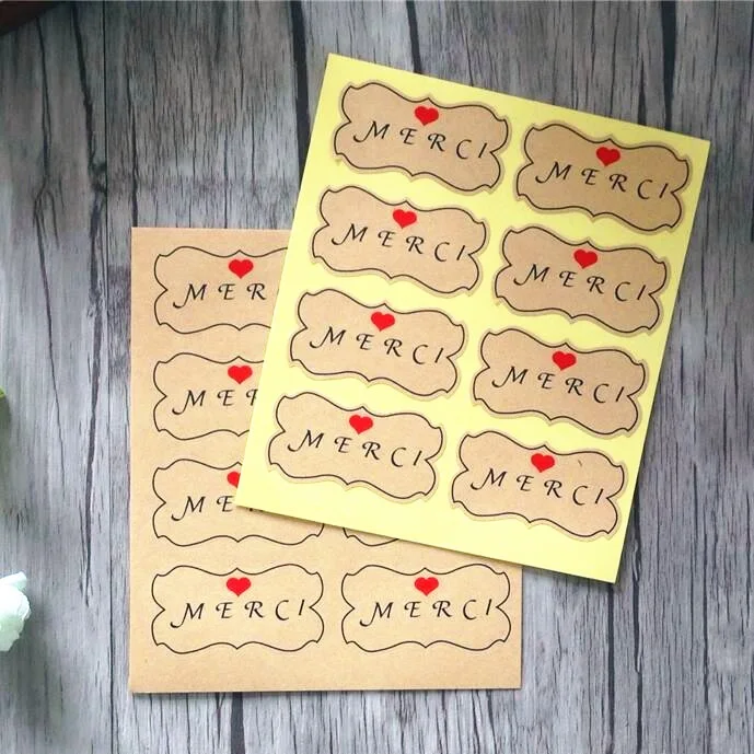 80pcs/lot French Merci English Thank You Kraft Adhesive Gift Seal Label for Baking Sticker Students' DIY Work Tools