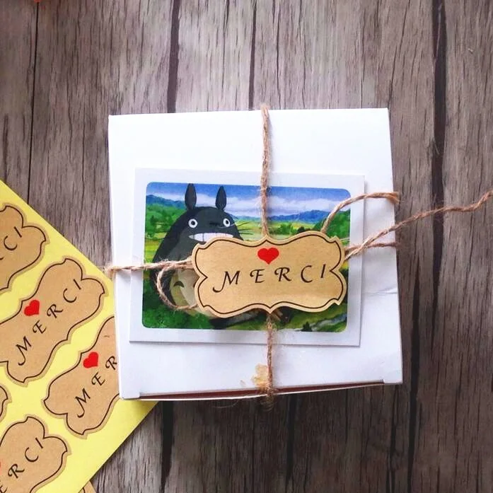 80pcs/lot French Merci English Thank You Kraft Adhesive Gift Seal Label for Baking Sticker Students' DIY Work Tools