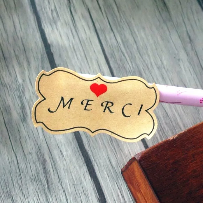 80pcs/lot French Merci English Thank You Kraft Adhesive Gift Seal Label for Baking Sticker Students' DIY Work Tools