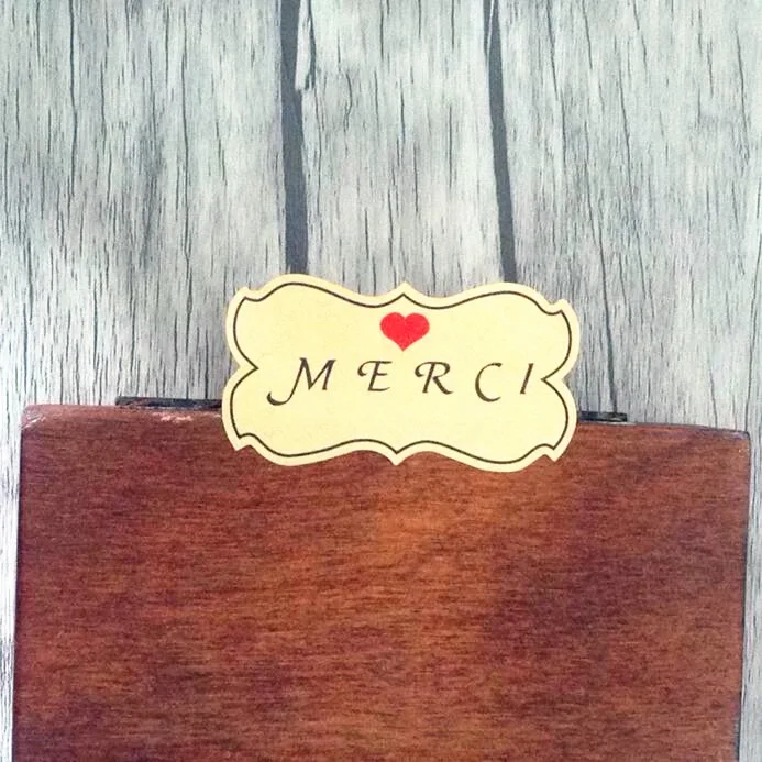80pcs/lot French Merci English Thank You Kraft Adhesive Gift Seal Label for Baking Sticker Students' DIY Work Tools
