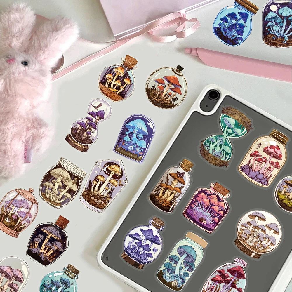 50PCS Creative Mushroom Bottle Decoration Graffiti Stickers Luggage Speaker Skateboard Water Cup Label Waterproof Stickers