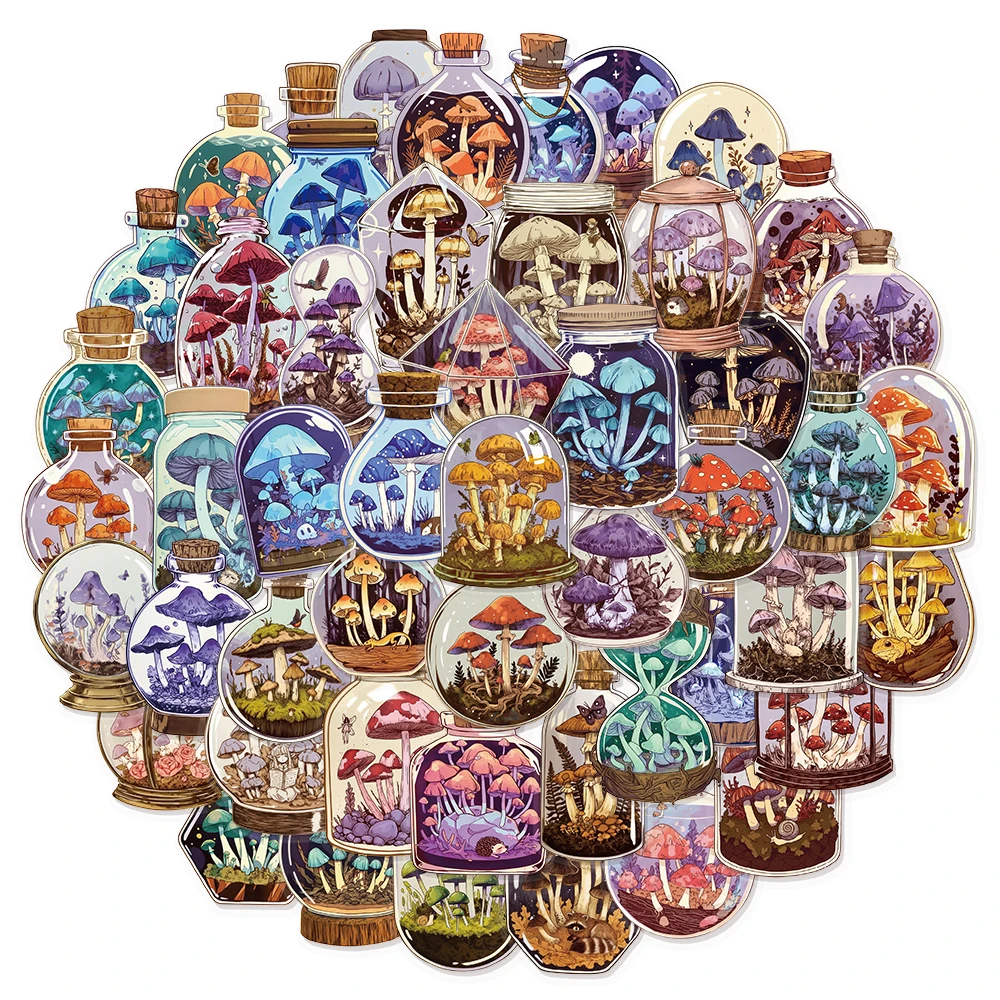 50PCS Creative Mushroom Bottle Decoration Graffiti Stickers Luggage Speaker Skateboard Water Cup Label Waterproof Stickers
