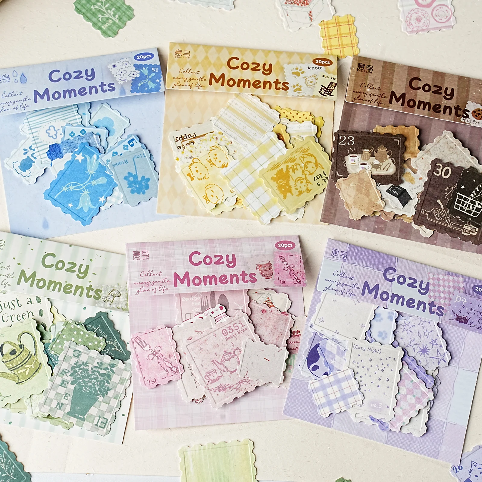 Etori Life Warm Moments Series Vintage Cozy Stamp Journal Stickers 20Pcs Ins Style Journal Decoration Small Patterns for Laptops, Phone Stickers, Luggage, Office Decoration Accessories, Student Gift Paper Bags, Handmade Scrapbooking Supplies, DIY Crafts, Children's Stickers, Art Parties, Gifts for Friends, Back-To-School Season, Card Making