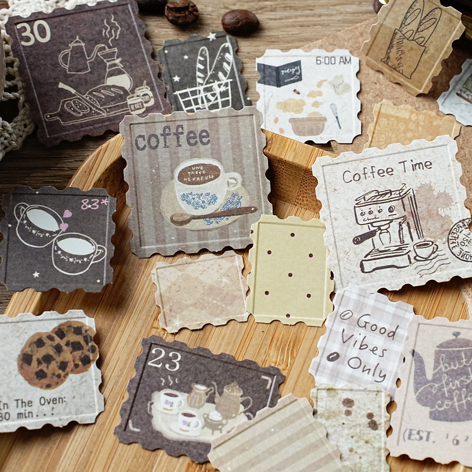 Etori Life Warm Moments Series Vintage Cozy Stamp Journal Stickers 20Pcs Ins Style Journal Decoration Small Patterns for Laptops, Phone Stickers, Luggage, Office Decoration Accessories, Student Gift Paper Bags, Handmade Scrapbooking Supplies, DIY Crafts, Children's Stickers, Art Parties, Gifts for Friends, Back-To-School Season, Card Making