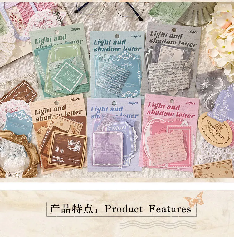 20pcs/lot Kawaii Stationery Stickers Light and Shadow Letter Scrapbooking Album Junk Journal Happy Planner Diary Stickers