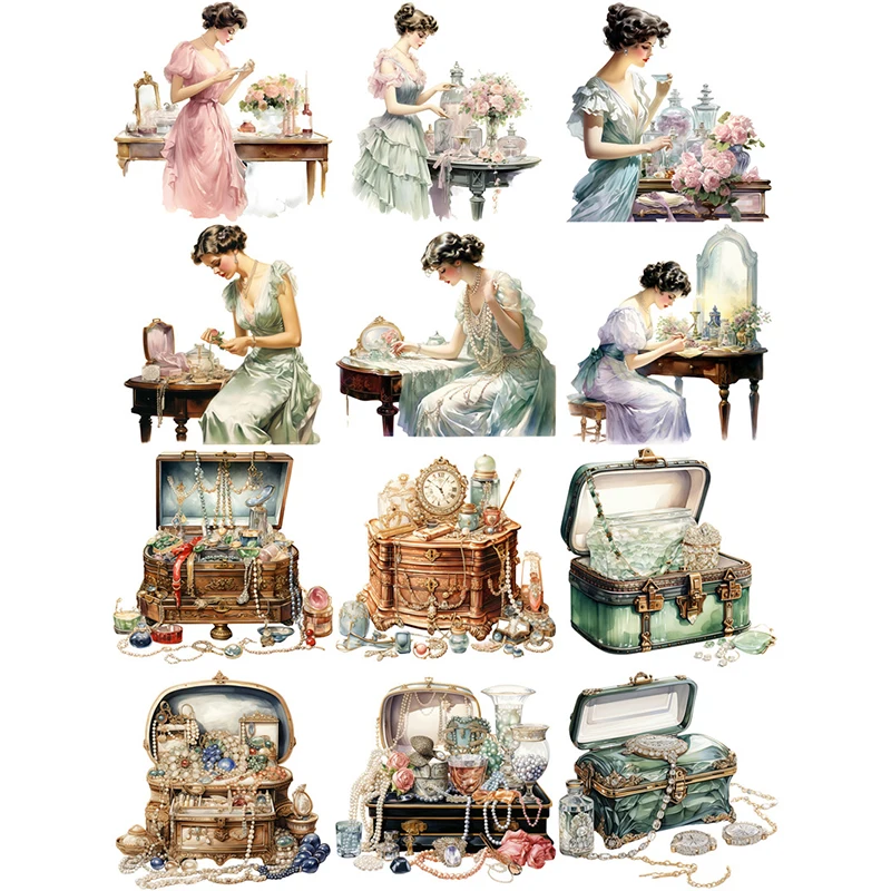 12Pcs/Pack Makeup Mirror Girl Sticker DIY Craft Scrapbooking Album Junk Journal Decorative Stickers