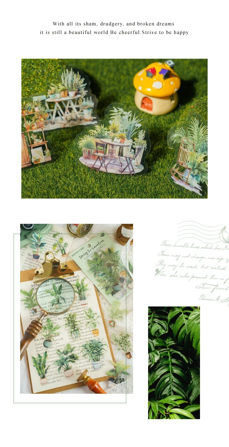 JIANWU 30Sheets Plant Collection Office Series Vintage Flower Material Decor PET Sticker Creative DIY Journal Collage Stationery