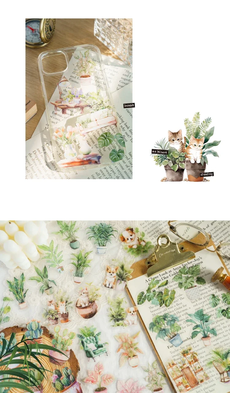 JIANWU 30Sheets Plant Collection Office Series Vintage Flower Material Decor PET Sticker Creative DIY Journal Collage Stationery