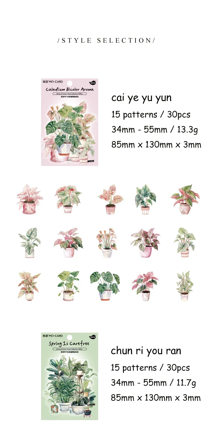 JIANWU 30Sheets Plant Collection Office Series Vintage Flower Material Decor PET Sticker Creative DIY Journal Collage Stationery