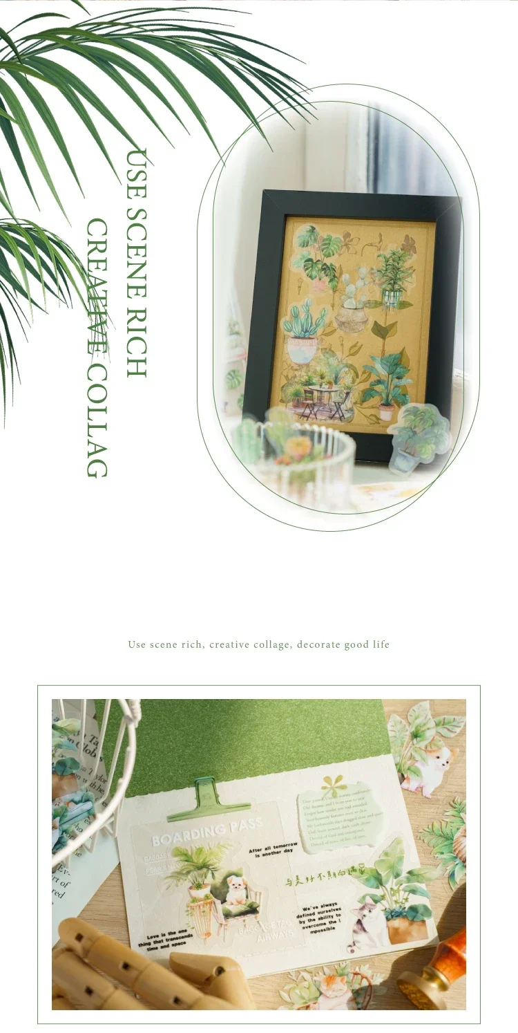 JIANWU 30Sheets Plant Collection Office Series Vintage Flower Material Decor PET Sticker Creative DIY Journal Collage Stationery