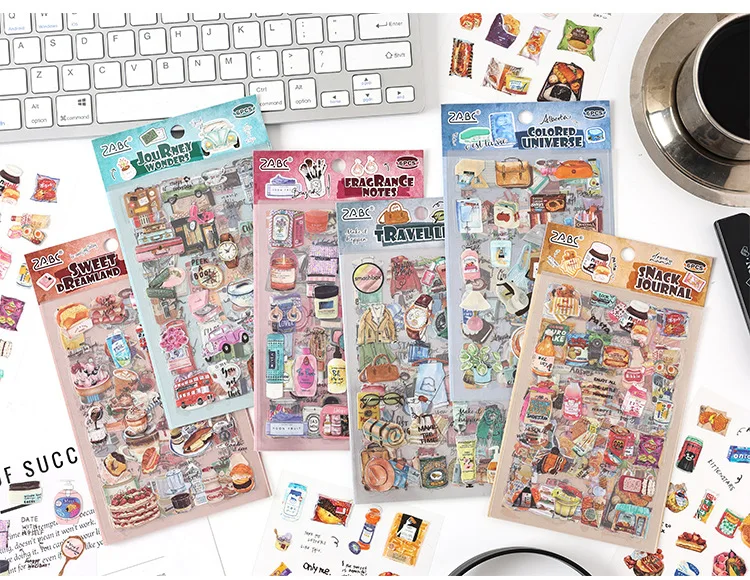 6pcs/1lot Kawaii Scrapbook Stickers Life building Journal Junk Journal Planner Stationery Sticker Planner Decorative