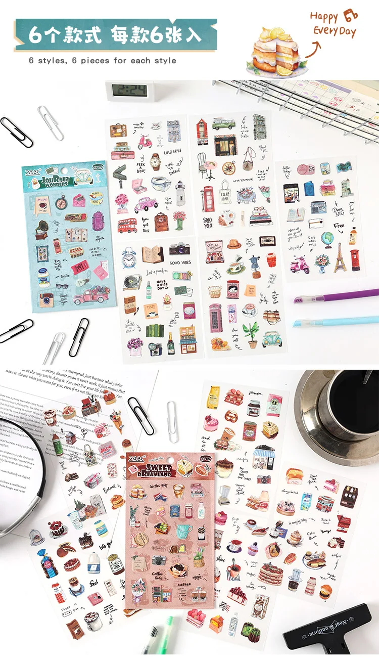 6pcs/1lot Kawaii Scrapbook Stickers Life building Journal Junk Journal Planner Stationery Sticker Planner Decorative