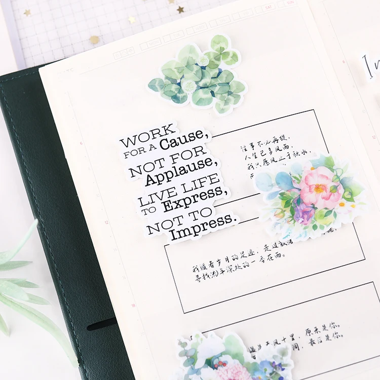 55pcs Cute Stickers Hand Account English Magazine Short Sentence Letter Material Decorative Set Stationery Planner