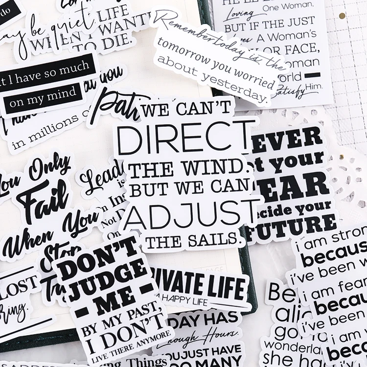 55pcs Cute Stickers Hand Account English Magazine Short Sentence Letter Material Decorative Set Stationery Planner