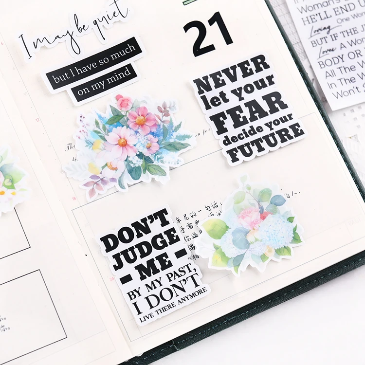 55pcs Cute Stickers Hand Account English Magazine Short Sentence Letter Material Decorative Set Stationery Planner