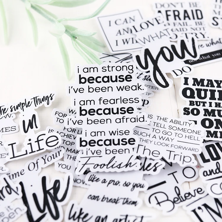 55pcs Cute Stickers Hand Account English Magazine Short Sentence Letter Material Decorative Set Stationery Planner