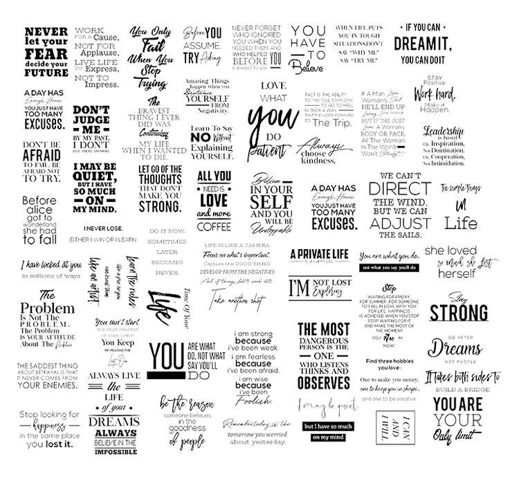 55pcs Cute Stickers Hand Account English Magazine Short Sentence Letter Material Decorative Set Stationery Planner