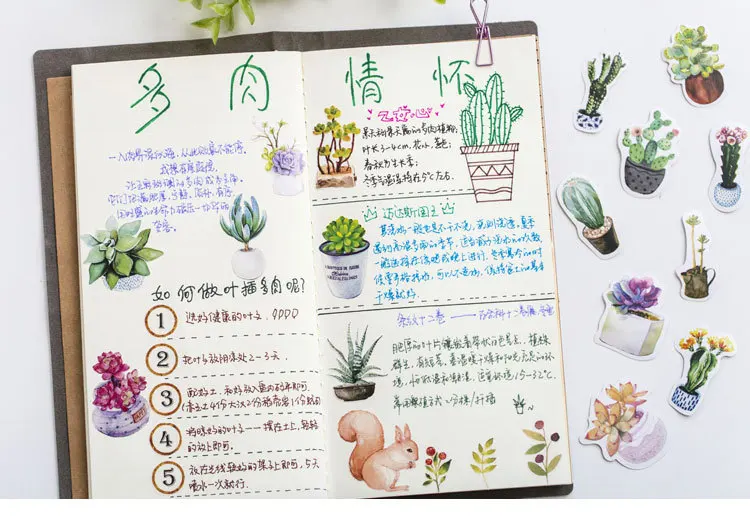 46pcs Green Cactus Plant Decorative Washi Stickers for Scrapbooking Diary Stationery Album Stick Labels