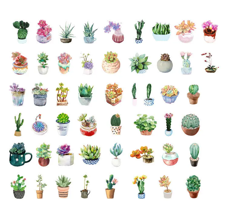 46pcs Green Cactus Plant Decorative Washi Stickers for Scrapbooking Diary Stationery Album Stick Labels