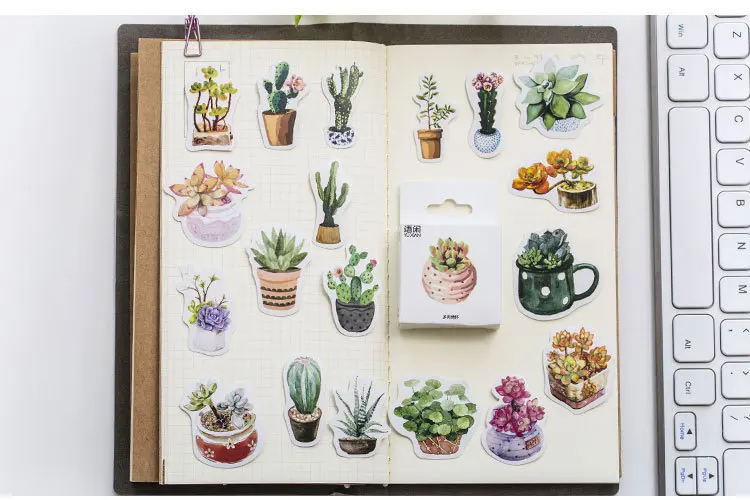 46pcs Green Cactus Plant Decorative Washi Stickers for Scrapbooking Diary Stationery Album Stick Labels