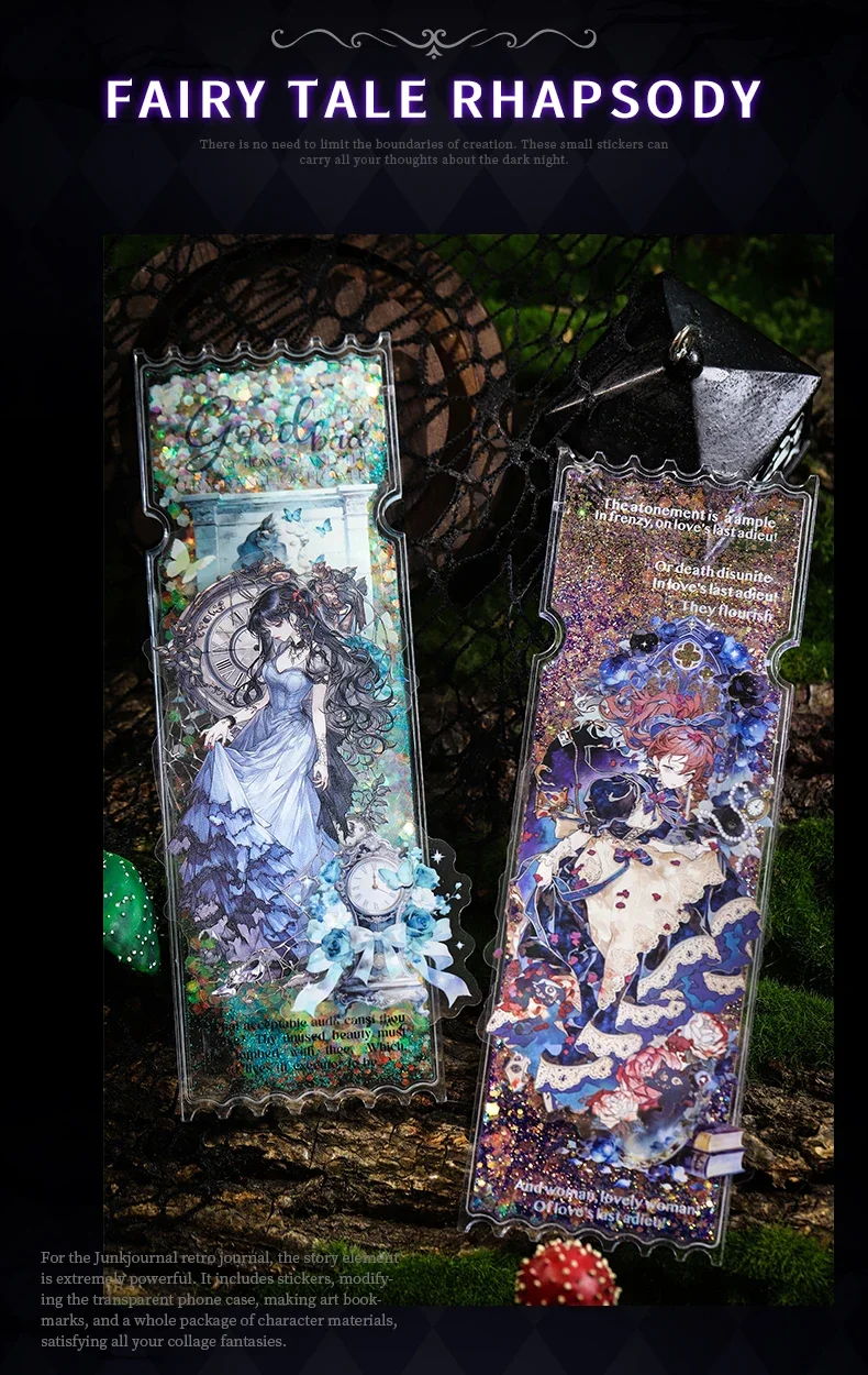 JIANWU Vintage Dark Fairy Tale Character Landscape Material Collage Scrapbooking PET Sticker Creative DIY Journal Stationery