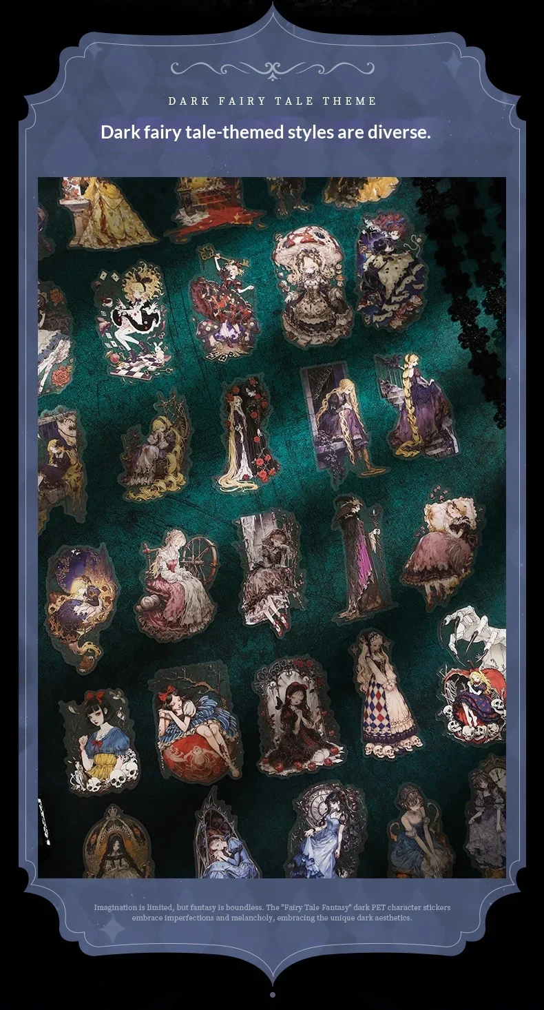 JIANWU Vintage Dark Fairy Tale Character Landscape Material Collage Scrapbooking PET Sticker Creative DIY Journal Stationery