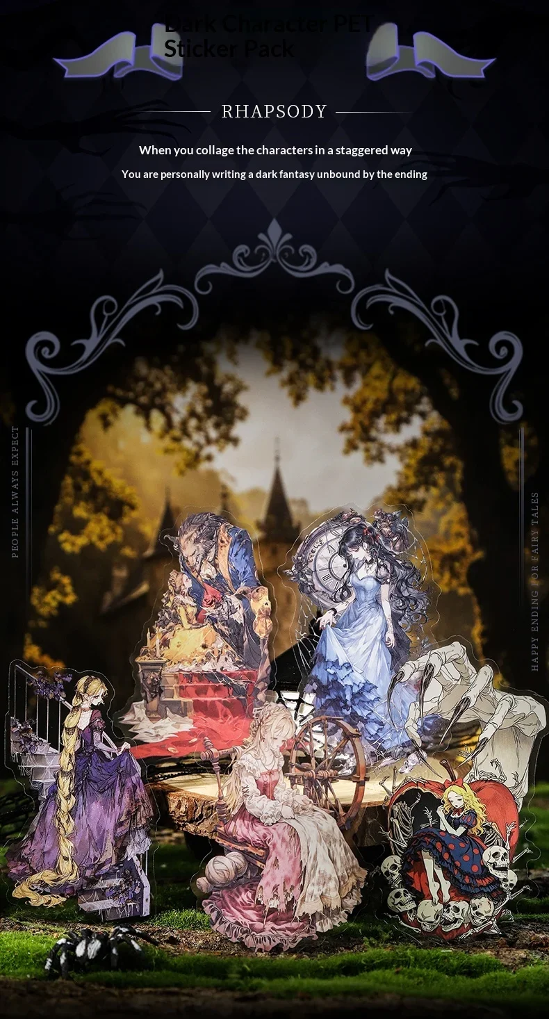 JIANWU Vintage Dark Fairy Tale Character Landscape Material Collage Scrapbooking PET Sticker Creative DIY Journal Stationery