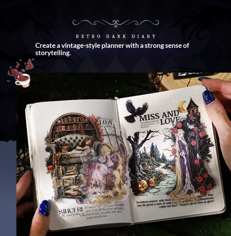 JIANWU Vintage Dark Fairy Tale Character Landscape Material Collage Scrapbooking PET Sticker Creative DIY Journal Stationery