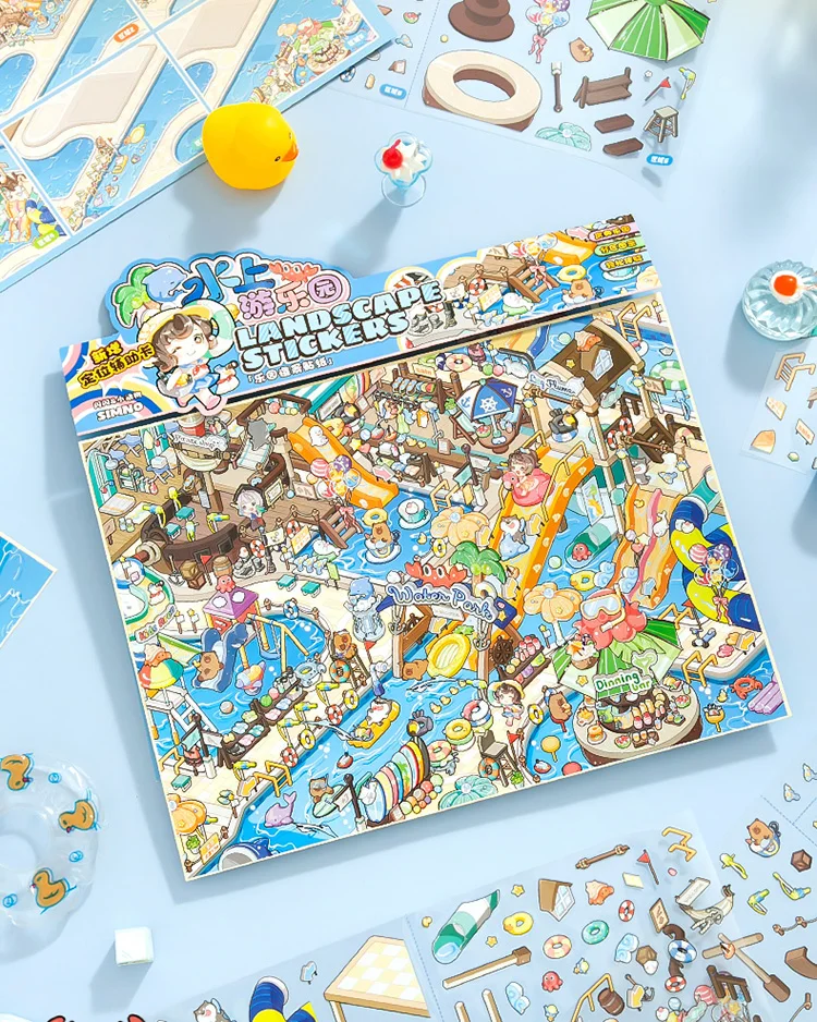Amusement Park Series Large Landscape Stickers Miniature Scene Creative Stationery Decompression Art Supplies for Office Use