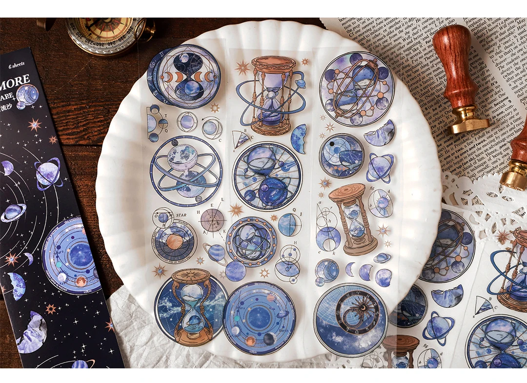 6pcs/pack Vintage PET Stickers Star Sticker Scrapbooking Supplies DIY CUT Deco Junk Journal Planner Sticker Stationery