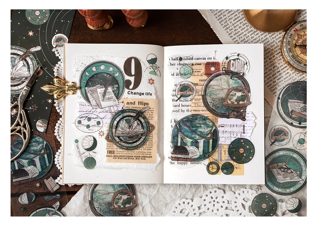 6pcs/pack Vintage PET Stickers Star Sticker Scrapbooking Supplies DIY CUT Deco Junk Journal Planner Sticker Stationery