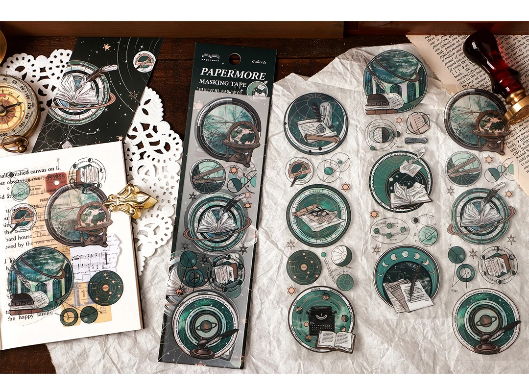 6pcs/pack Vintage PET Stickers Star Sticker Scrapbooking Supplies DIY CUT Deco Junk Journal Planner Sticker Stationery
