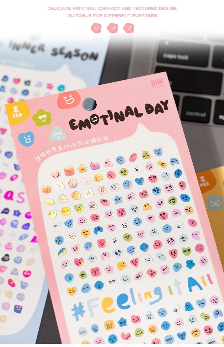 Mr Paper 8-piece Emotional Seasons Little Nose Gag Stickers Planner Supplies DIY Scrapbooking Journal Calendar Photo Frame Album