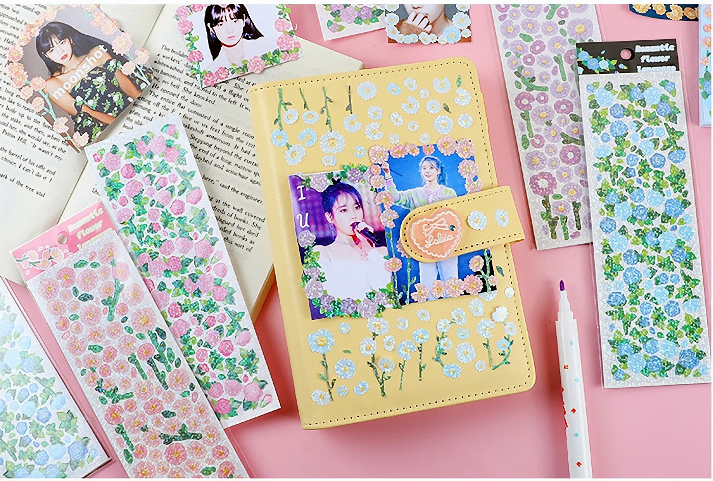 Cute Korean Style Flower Hologram Stickers - Kawaii Sticker for KPOP Toploader deco Scrapbooking Memopad Decoration