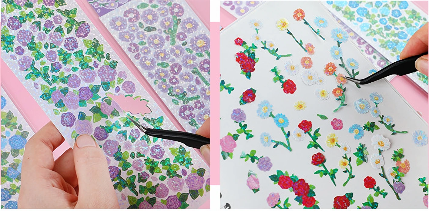Cute Korean Style Flower Hologram Stickers - Kawaii Sticker for KPOP Toploader deco Scrapbooking Memopad Decoration