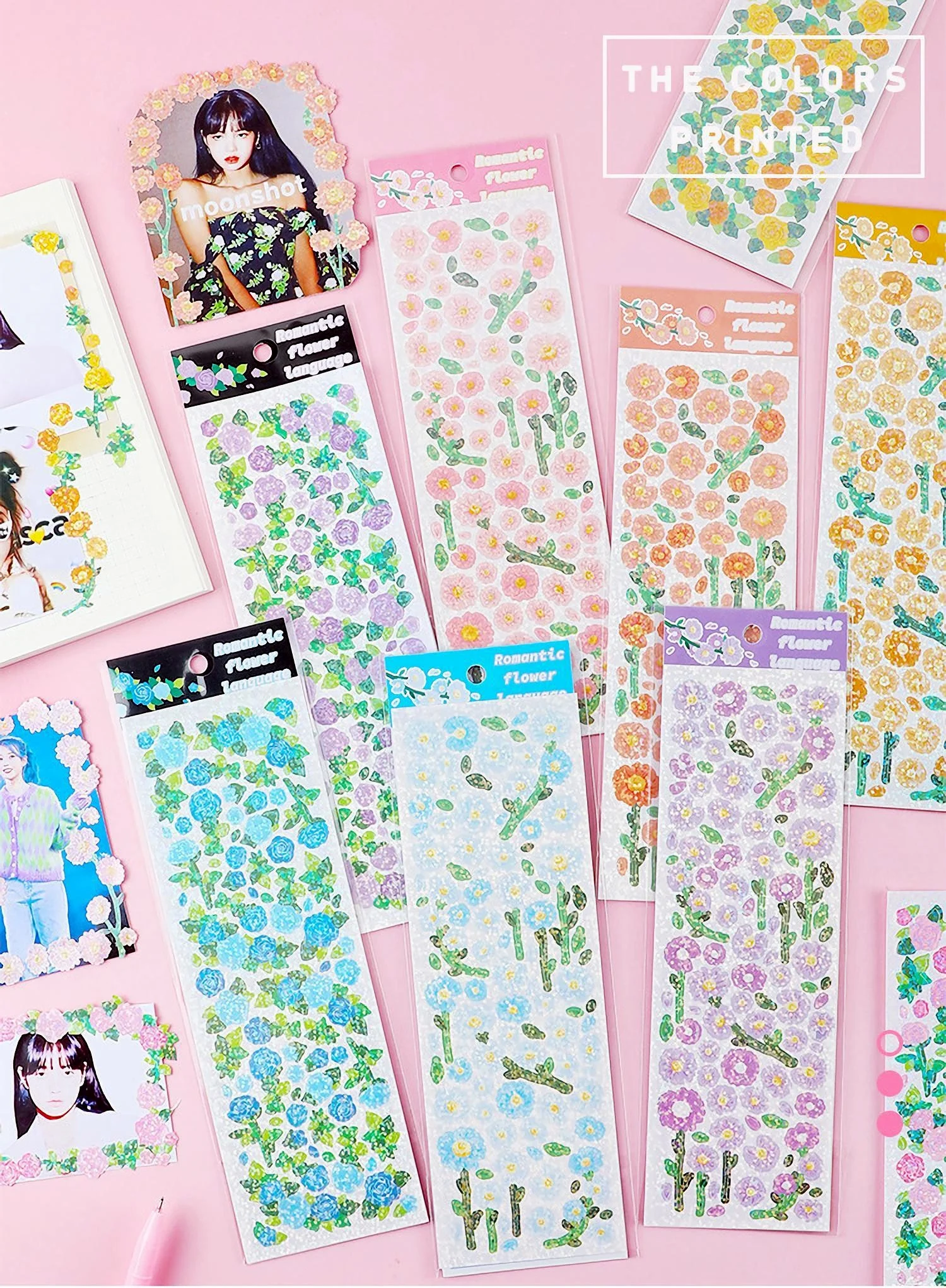 Cute Korean Style Flower Hologram Stickers - Kawaii Sticker for KPOP Toploader deco Scrapbooking Memopad Decoration