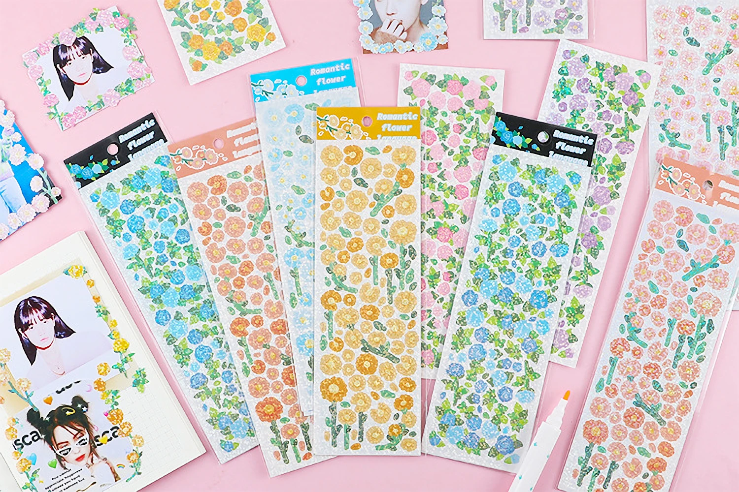 Cute Korean Style Flower Hologram Stickers - Kawaii Sticker for KPOP Toploader deco Scrapbooking Memopad Decoration