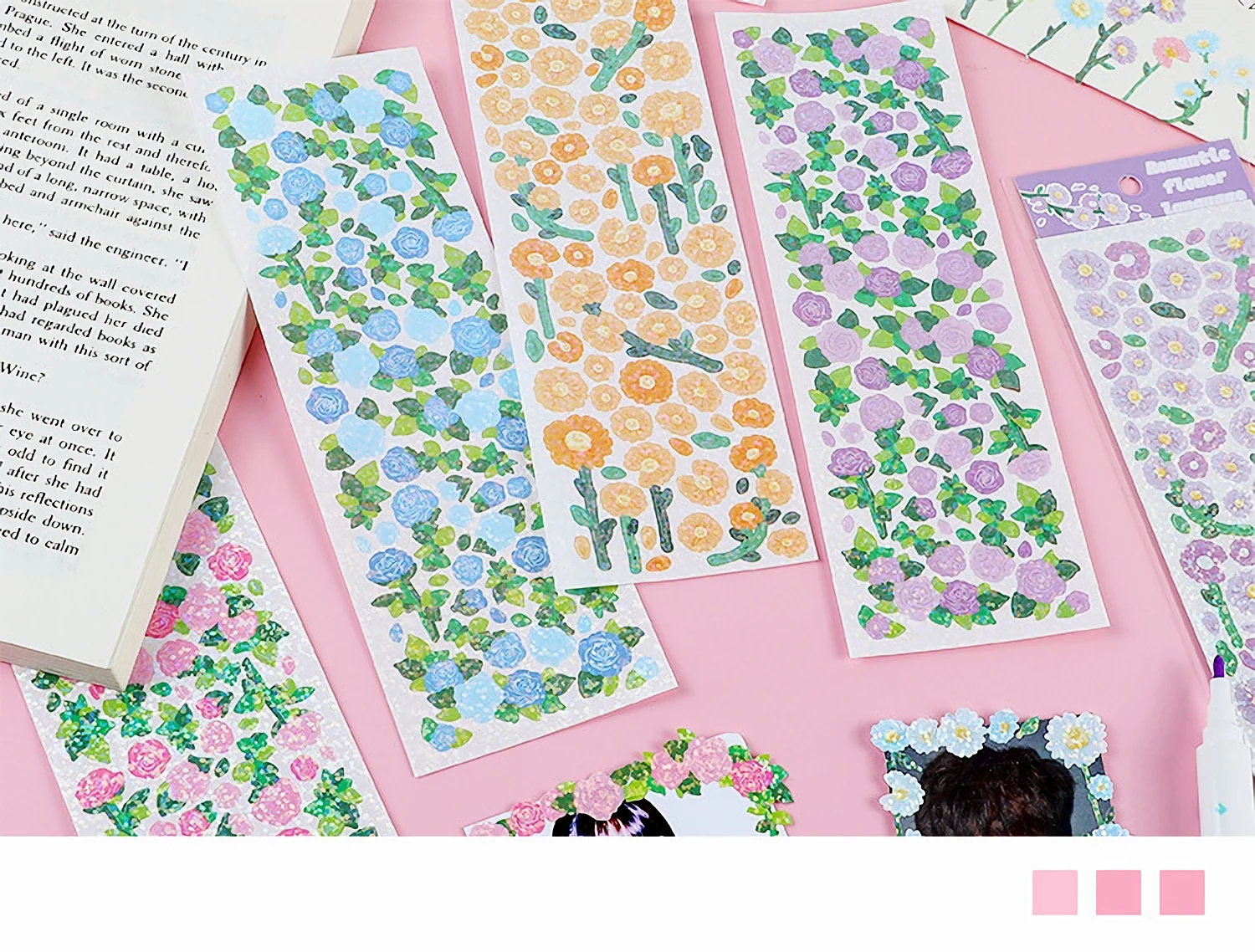 Cute Korean Style Flower Hologram Stickers - Kawaii Sticker for KPOP Toploader deco Scrapbooking Memopad Decoration