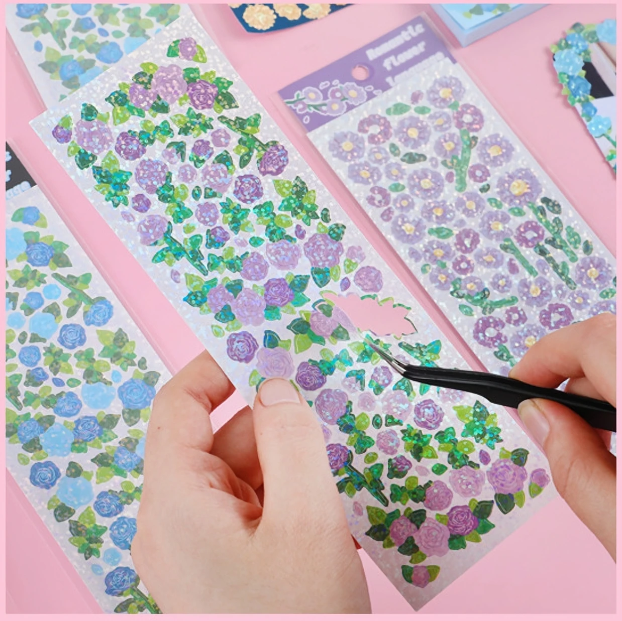 Cute Korean Style Flower Hologram Stickers - Kawaii Sticker for KPOP Toploader deco Scrapbooking Memopad Decoration