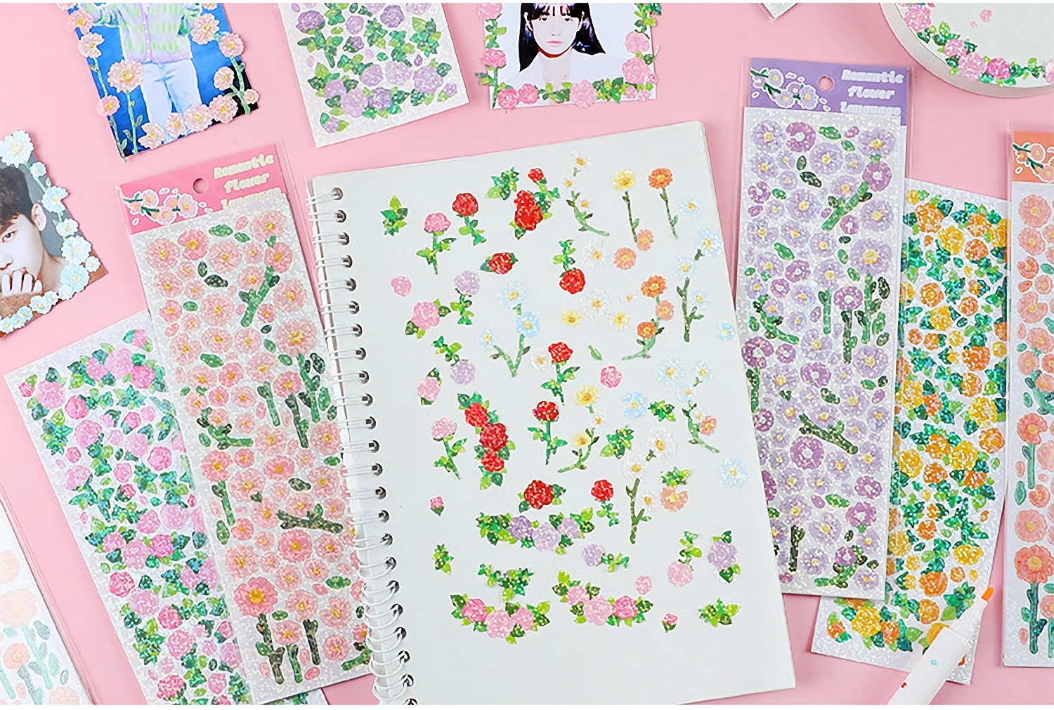 Cute Korean Style Flower Hologram Stickers - Kawaii Sticker for KPOP Toploader deco Scrapbooking Memopad Decoration