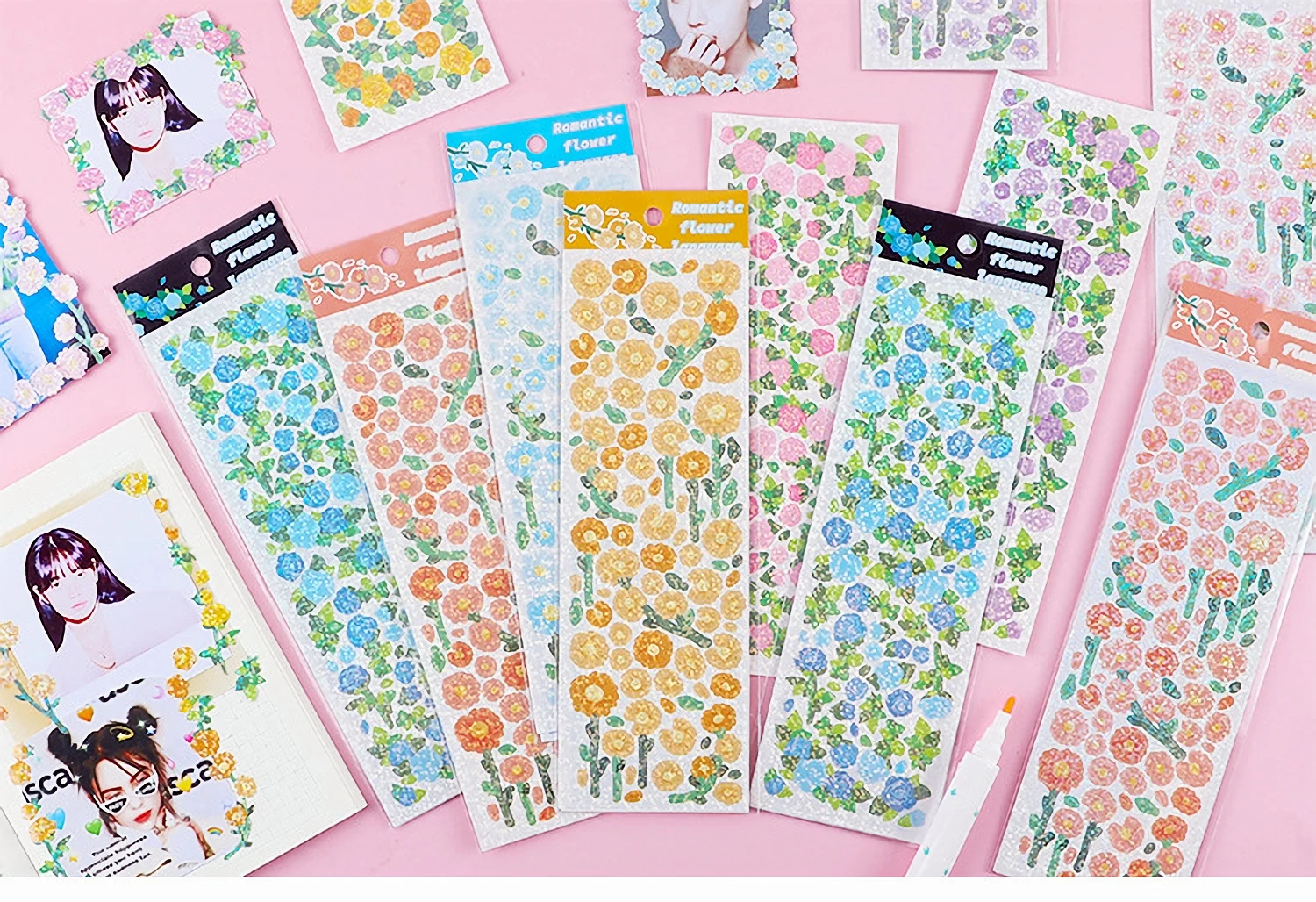 Cute Korean Style Flower Hologram Stickers - Kawaii Sticker for KPOP Toploader deco Scrapbooking Memopad Decoration