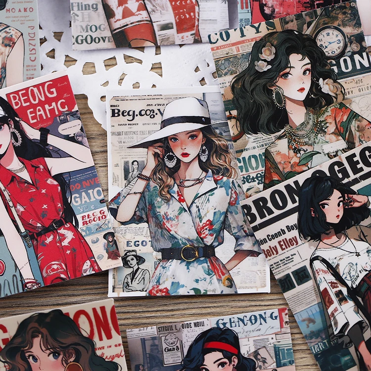 16pcs Hong Kong Style Girls Stickers Pack Aterproof DIY Cute Characters and Chinese Design for Scrapbook and Kid's Stationery