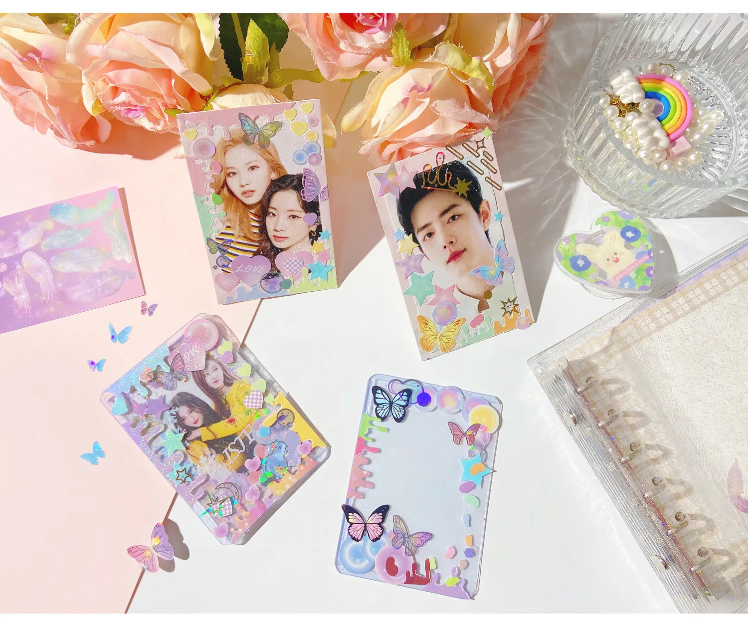 3pcs Colorful Party Decorative Stickers Cute butterfly feather bubble Scrapbooking Label Diary Stationery Art Journal Planner