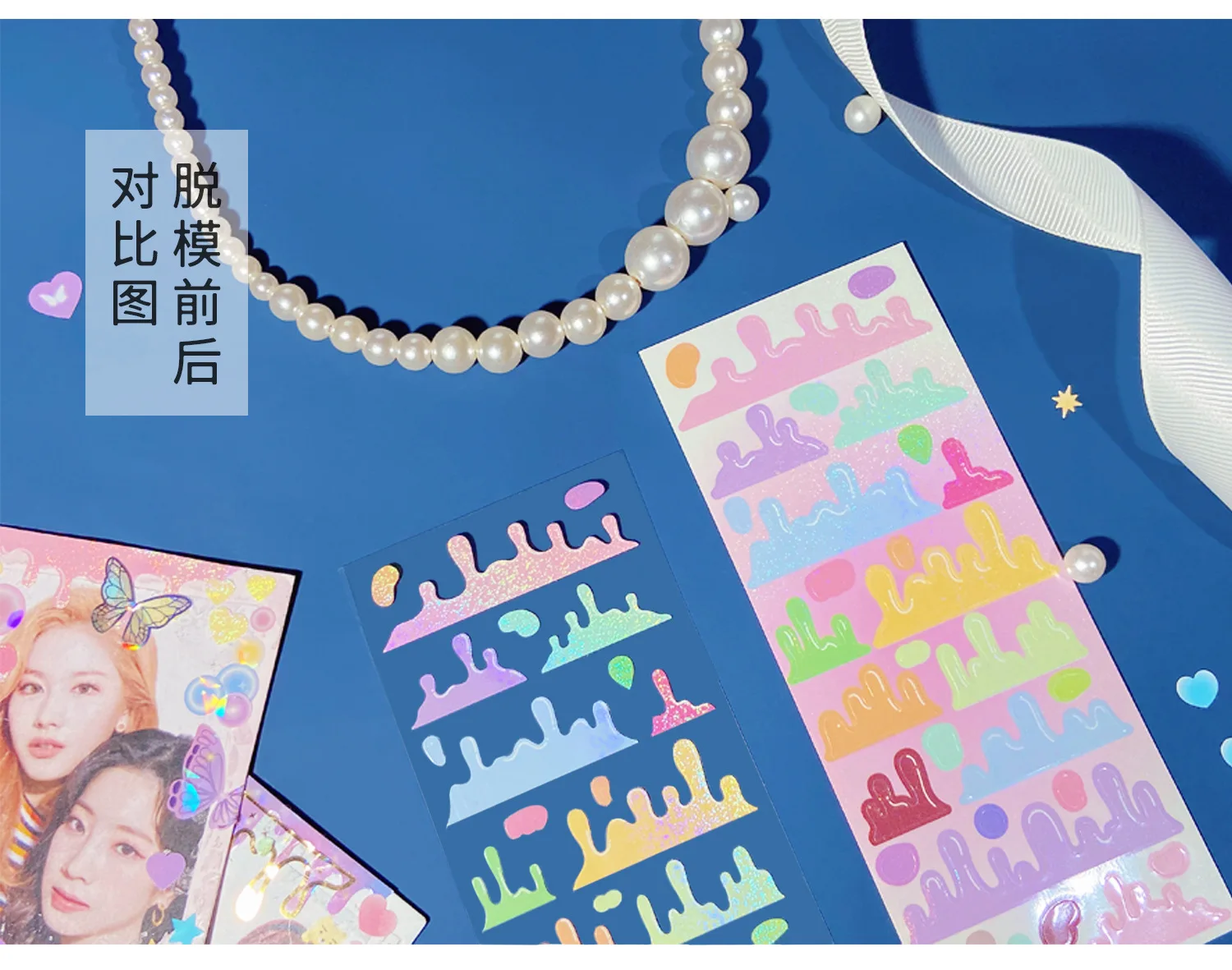 3pcs Colorful Party Decorative Stickers Cute butterfly feather bubble Scrapbooking Label Diary Stationery Art Journal Planner