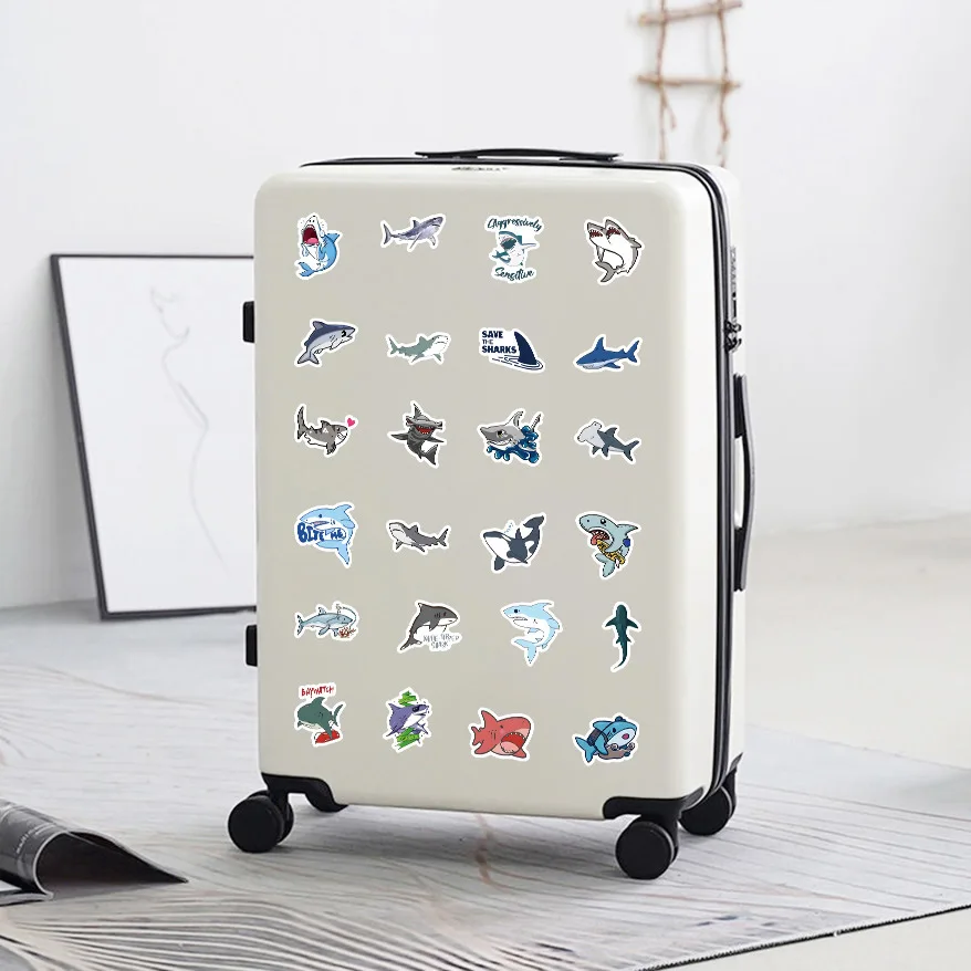 50-300p Sharks Ocean Fish Kawaii Stickers Toys Cute Cartoon Decals For Kids DIY Laptop Scrapbook Stationery Fridge Funny Sticker