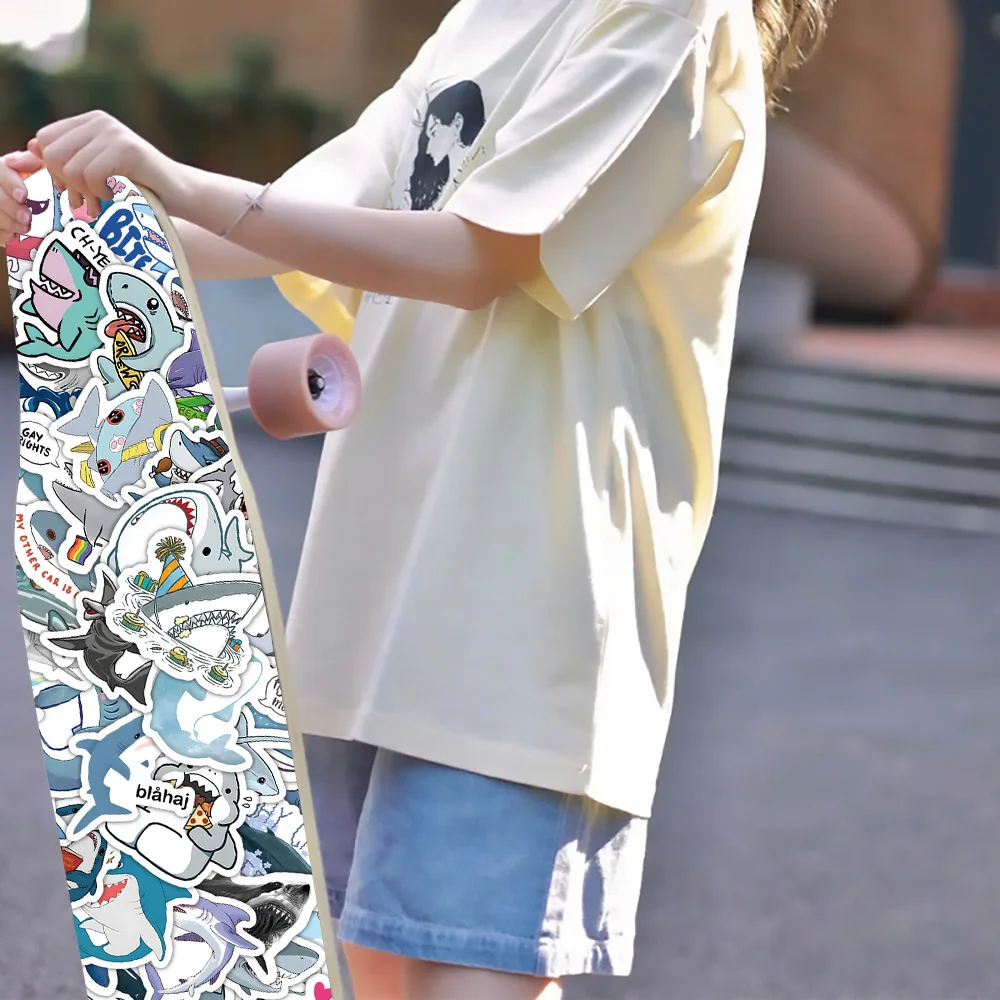 50-300p Sharks Ocean Fish Kawaii Stickers Toys Cute Cartoon Decals For Kids DIY Laptop Scrapbook Stationery Fridge Funny Sticker