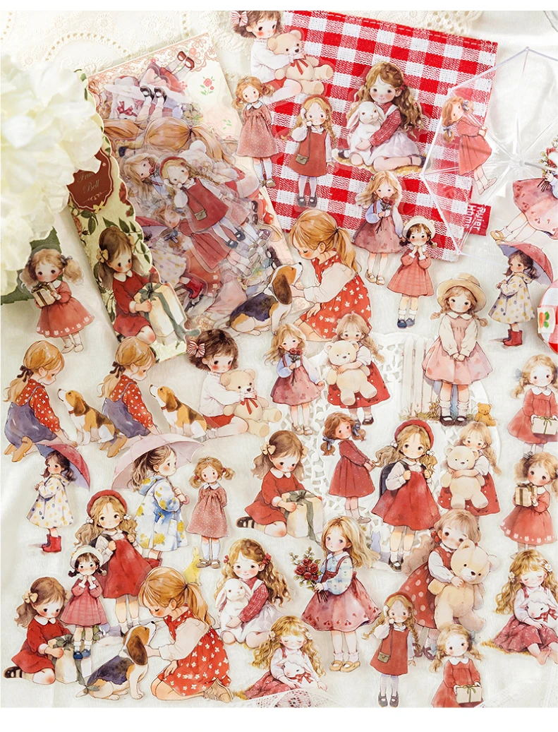 40pcs/pack Kawaii Ins Aesthetic Stationery Stickers Cute Doll PET Stickers DIY Scrapbook Diary Album Junk Journal Decoration