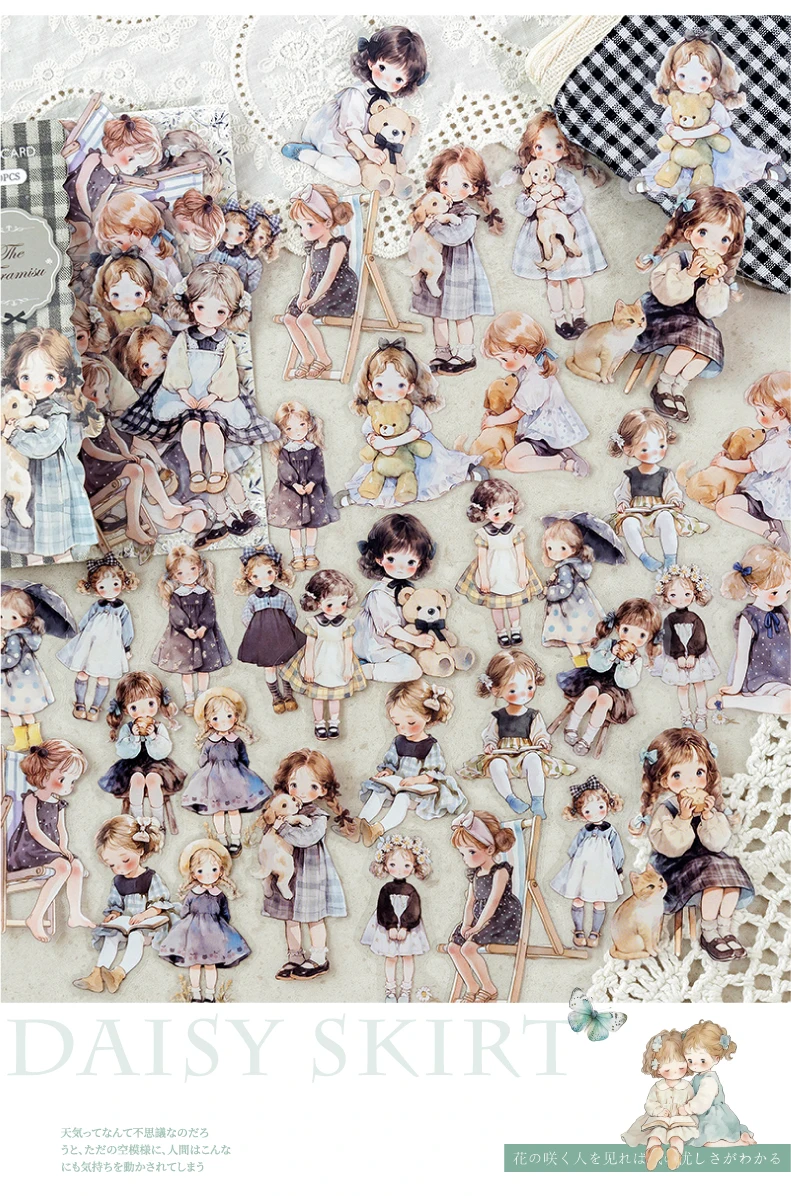 40pcs/pack Kawaii Ins Aesthetic Stationery Stickers Cute Doll PET Stickers DIY Scrapbook Diary Album Junk Journal Decoration
