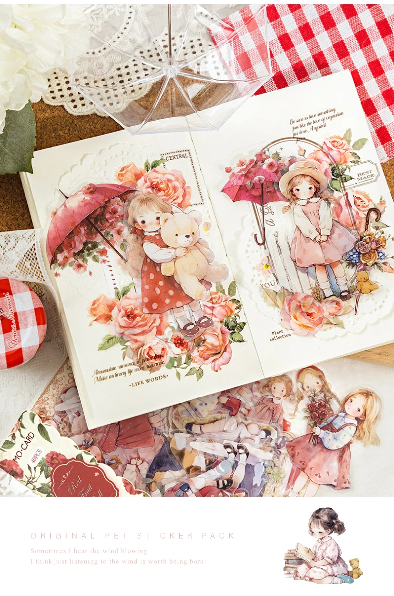 40pcs/pack Kawaii Ins Aesthetic Stationery Stickers Cute Doll PET Stickers DIY Scrapbook Diary Album Junk Journal Decoration