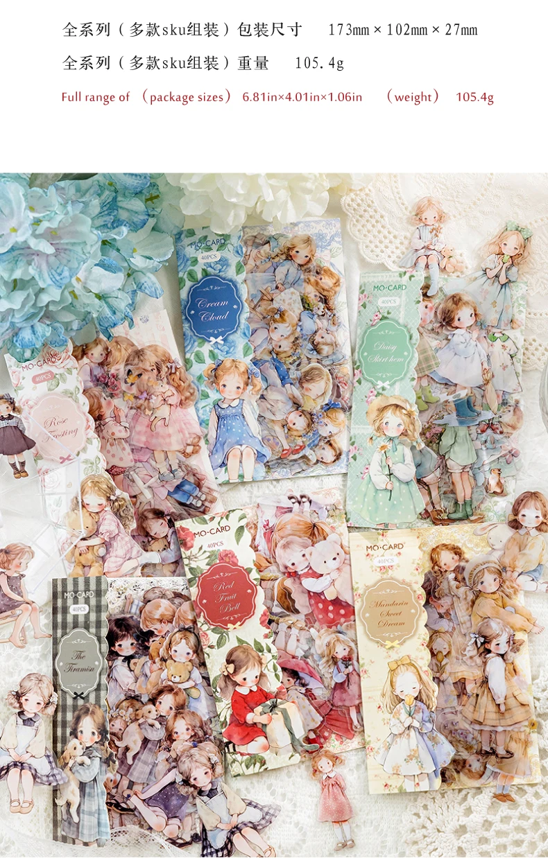 40pcs/pack Kawaii Ins Aesthetic Stationery Stickers Cute Doll PET Stickers DIY Scrapbook Diary Album Junk Journal Decoration